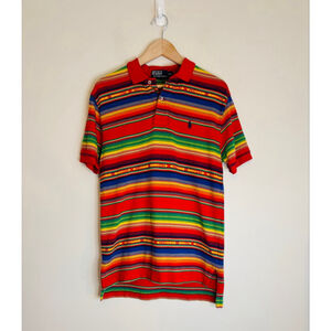 Vintage 90s Polo Ralph Lauren Mens Southwestern Aztec Short Sleeve Polo Small